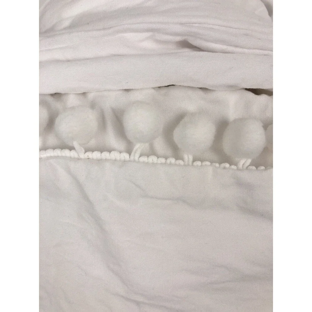 JANZAA DUVET COVER Sham Queen White Pom Ball Zipper Polyester Bed Bedroom